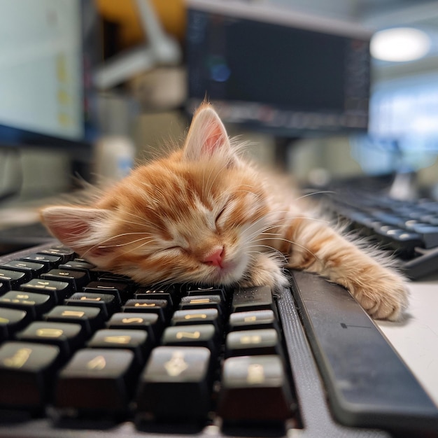 Cat sleeping on a keyboard.
